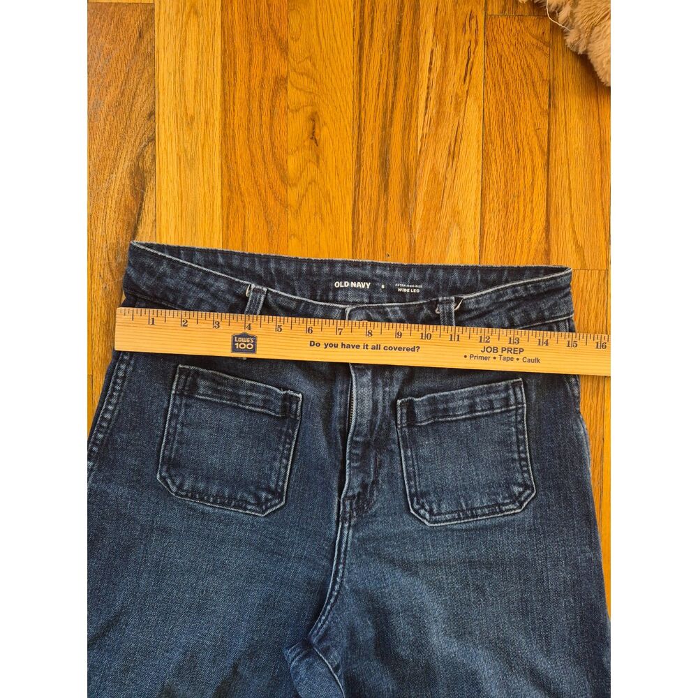 Old Navy Extra High-Waisted Straight Leg Patch Pocket Jeans Blue Denim 6 - Picture 8 of 13